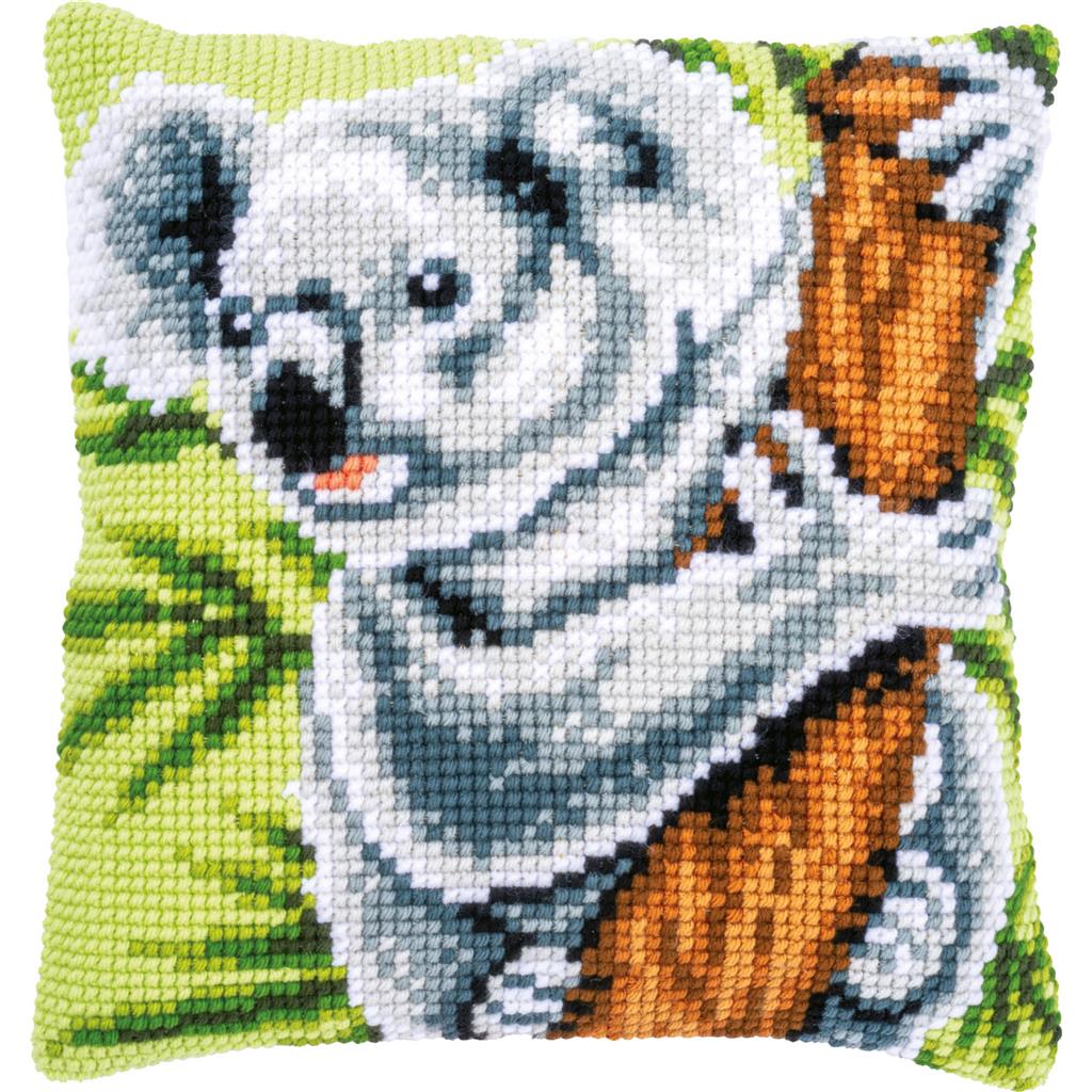 Square cushion stitched with a koala