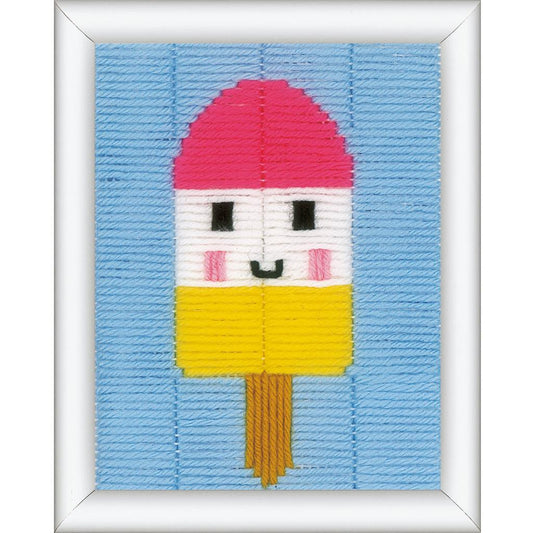 Finished ice cream long stitch picture from the Vervaco kit