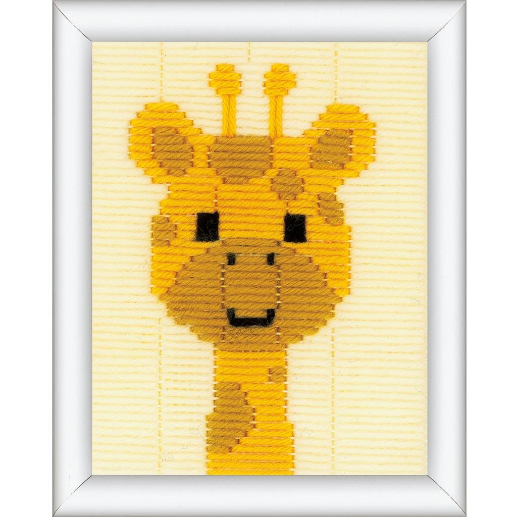 Finished sweet giraffe long stitch picture from the Vervaco kit