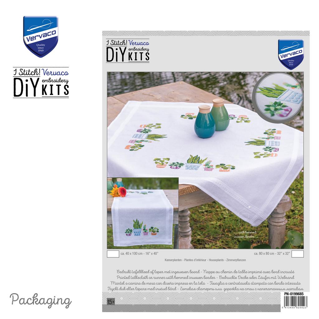 Embroidered tablecloth with house plants design
