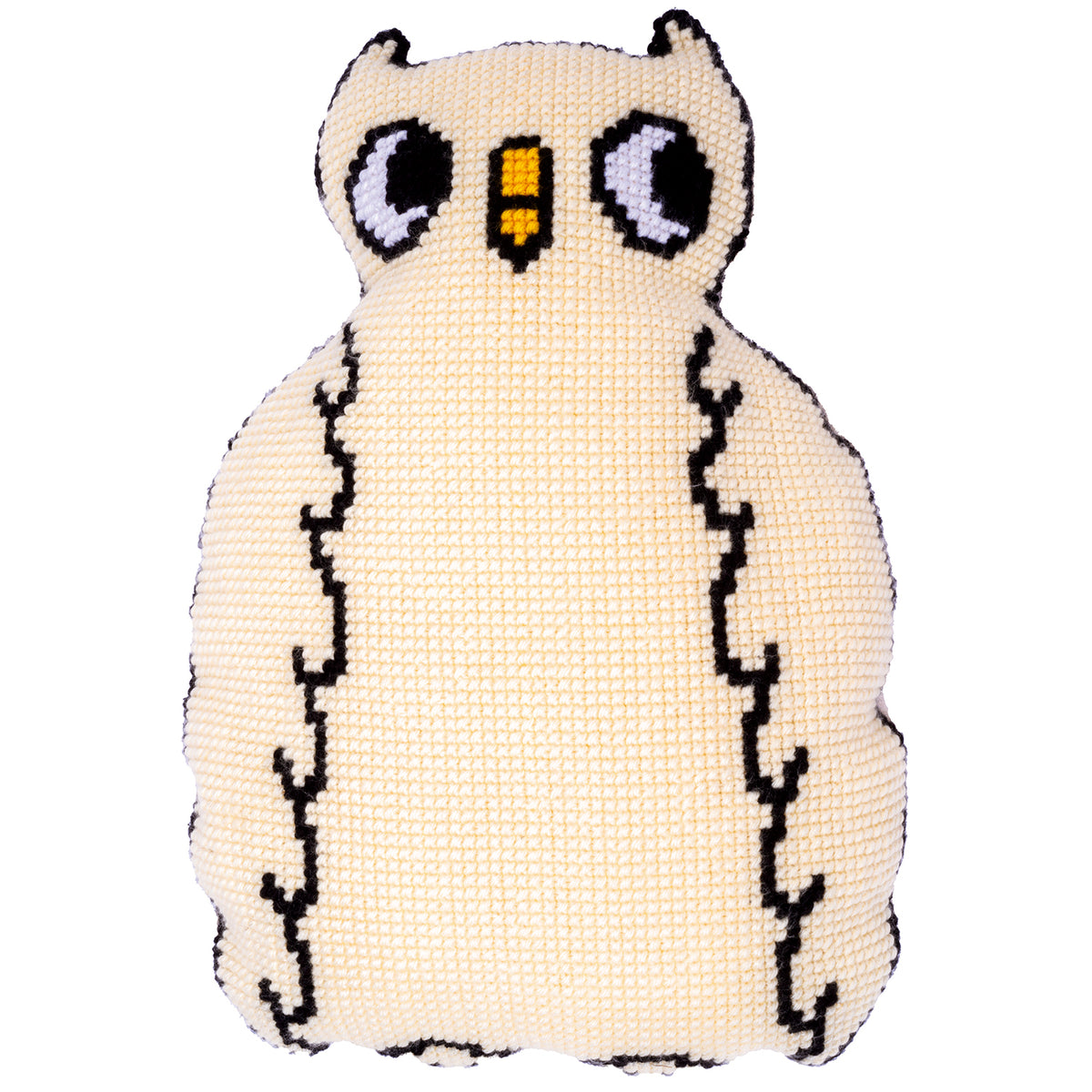 Owl shaped cross stitch cushion by Eva Mouton