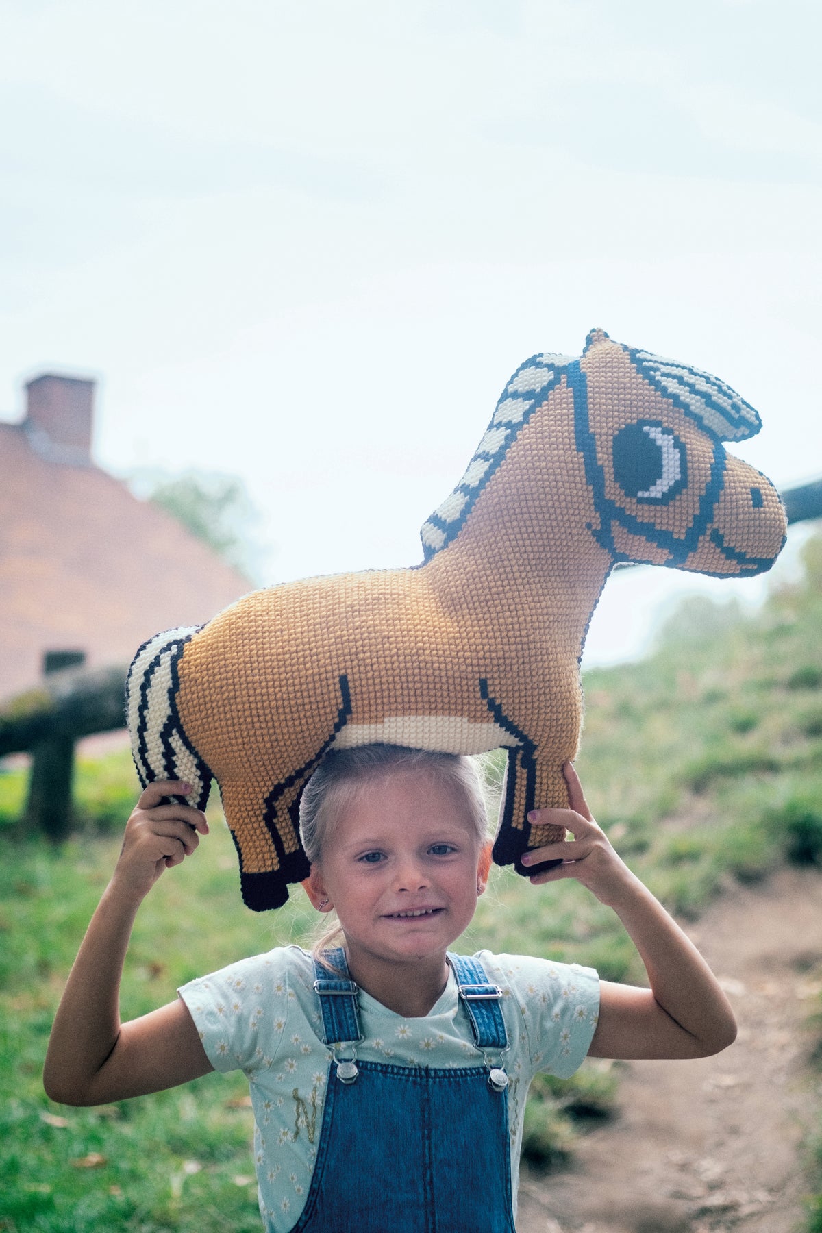 Horse shaped cross stitch cushion by Eva Mouton