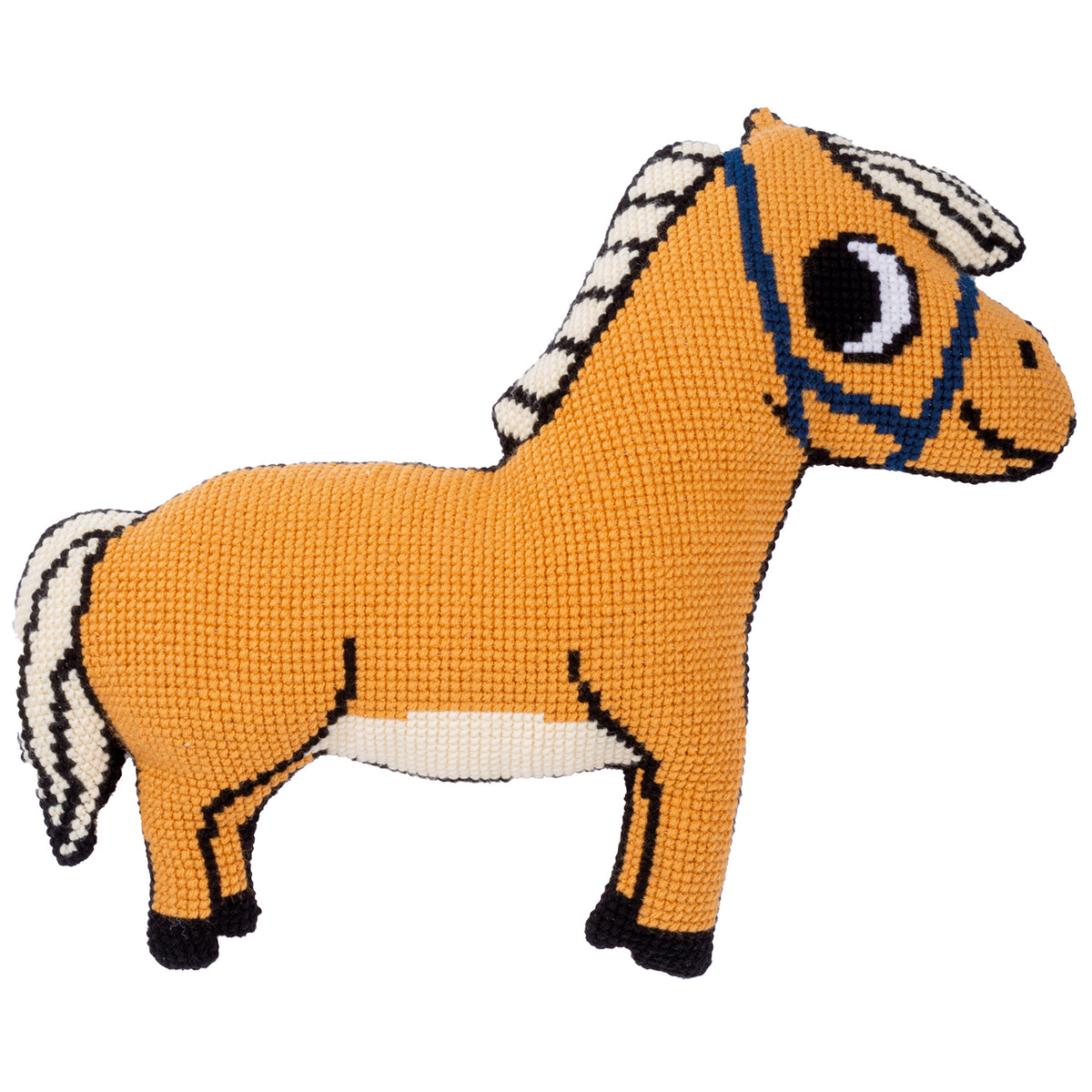 Horse shaped cross stitch cushion by Eva Mouton