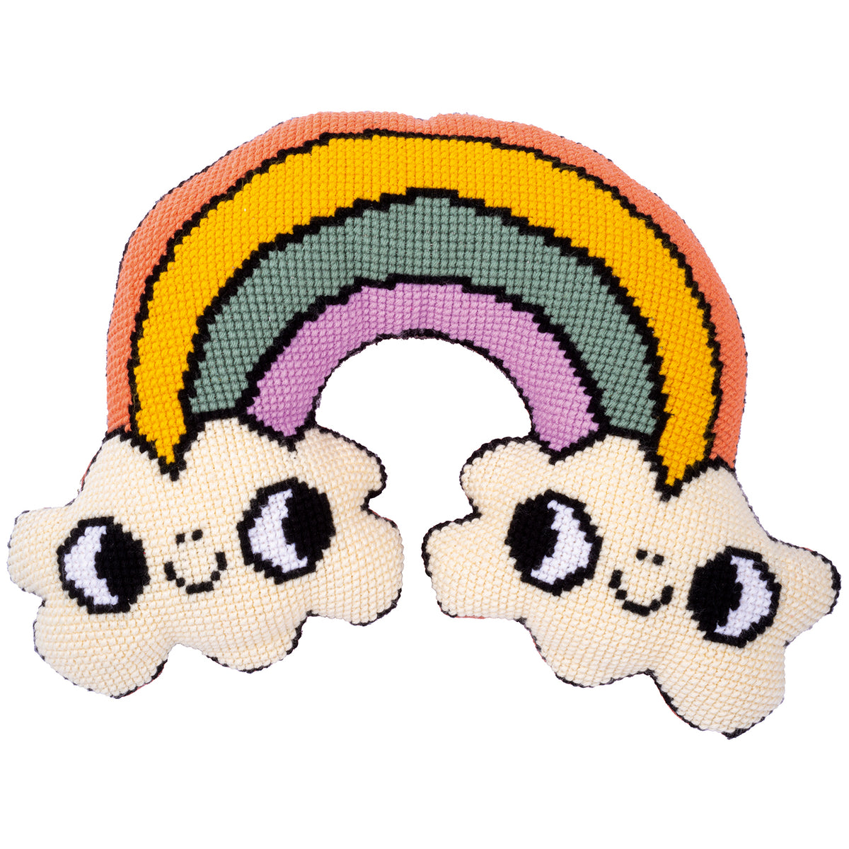 Rainbow shaped cross stitch cushion by Eva Mouton