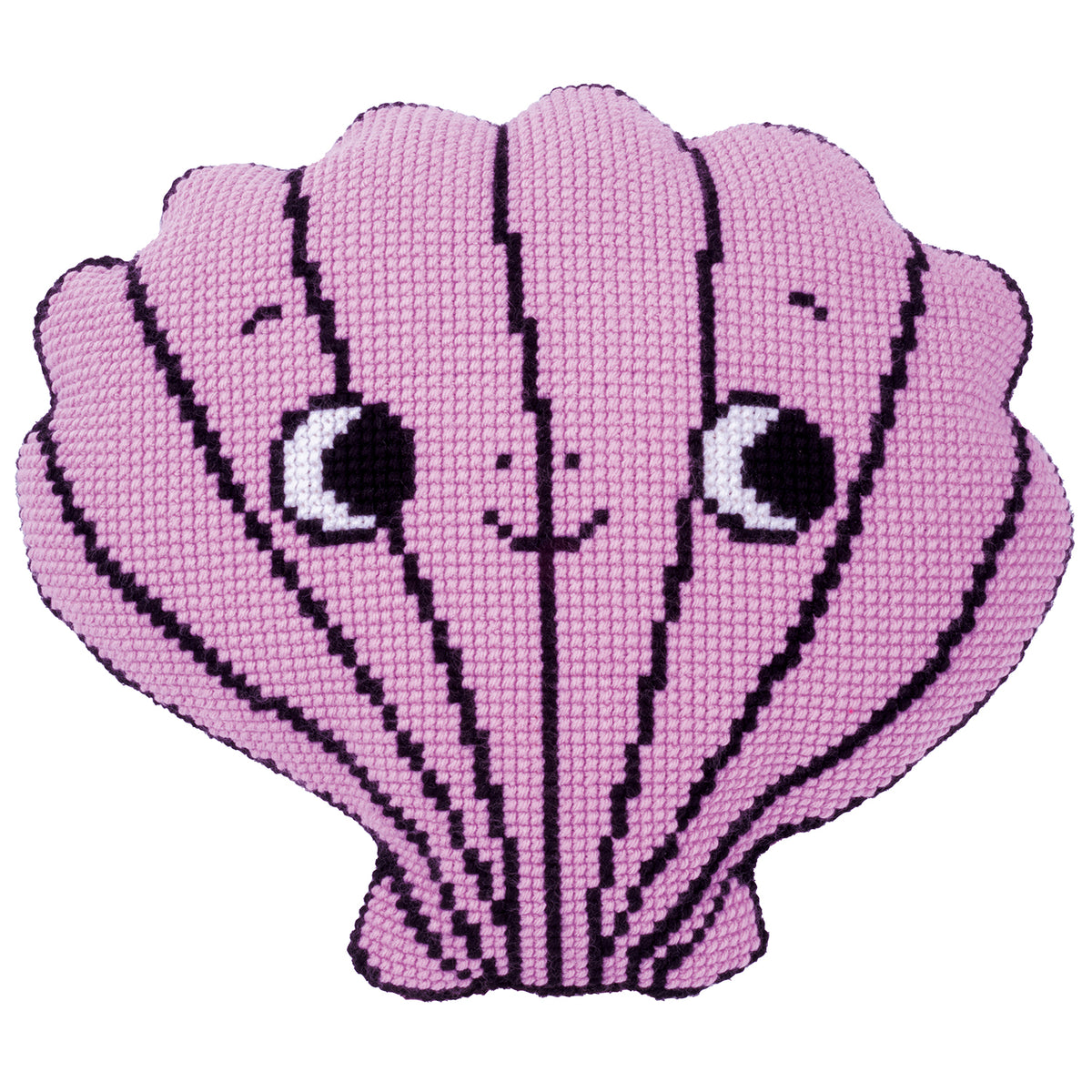Shell shaped cross stitch cushion by Eva Mouton
