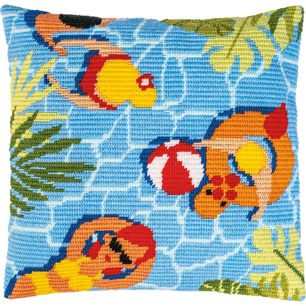 Long stitch cushion with a summer design