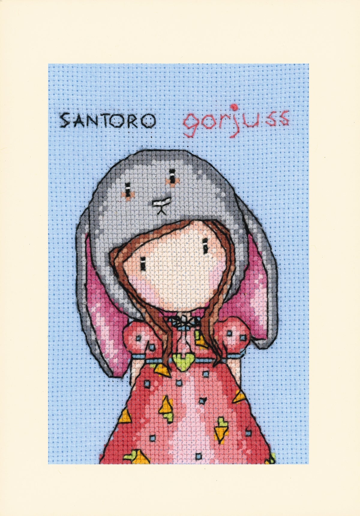 Three Gorjuss cross stitch greetings cards from the Vervaco kit
