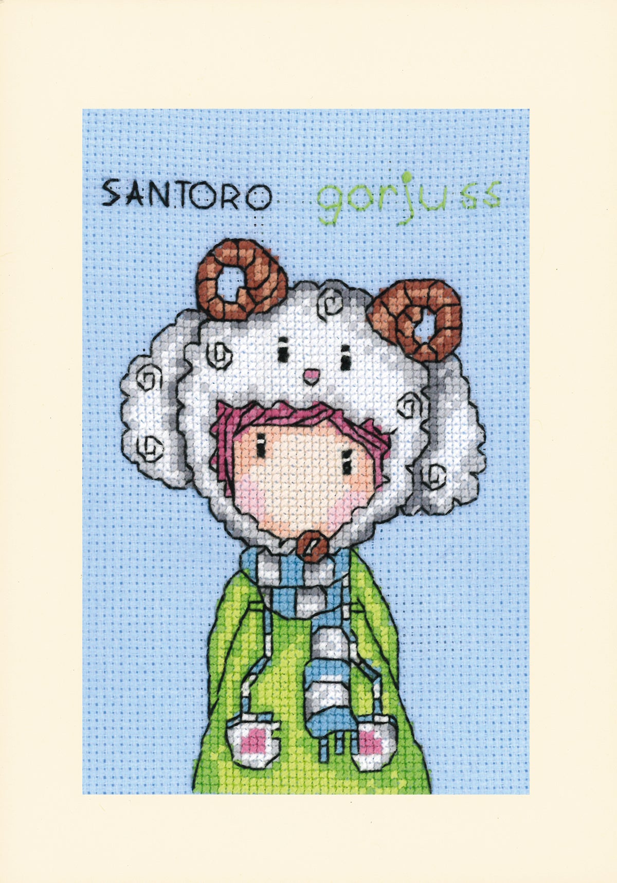 Three Gorjuss cross stitch greetings cards from the Vervaco kit