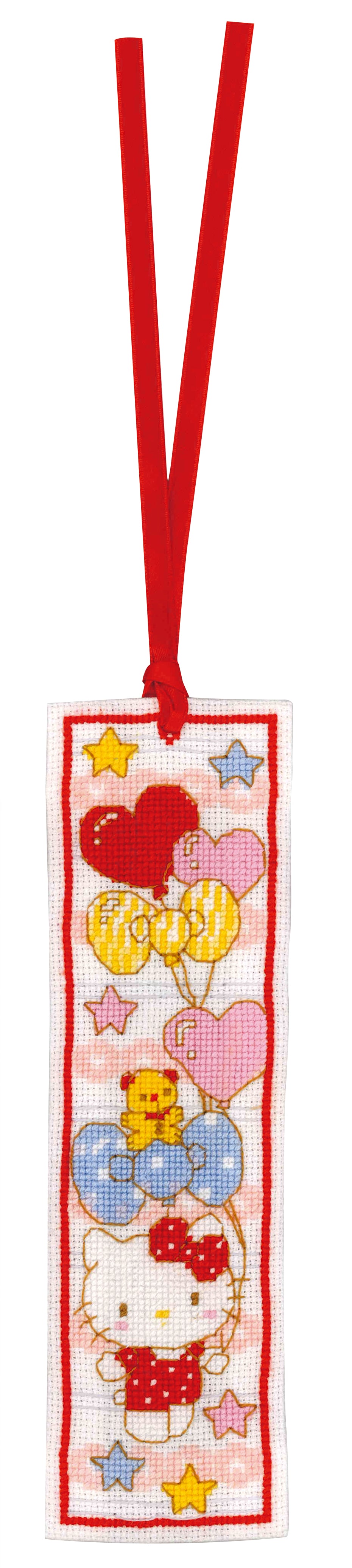 Two Hello Kitty doodle heart cross stitch bookmarks