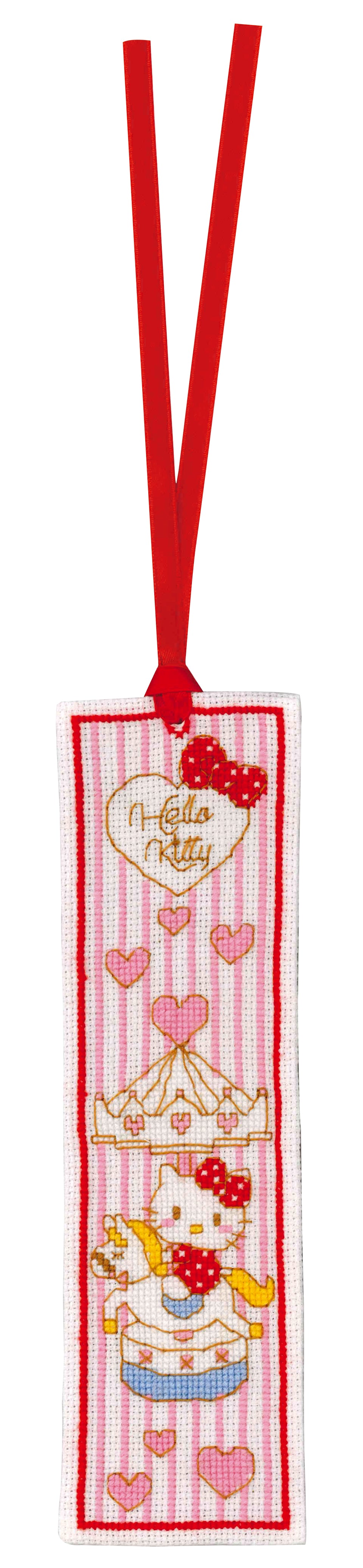 Two Hello Kitty doodle heart cross stitch bookmarks