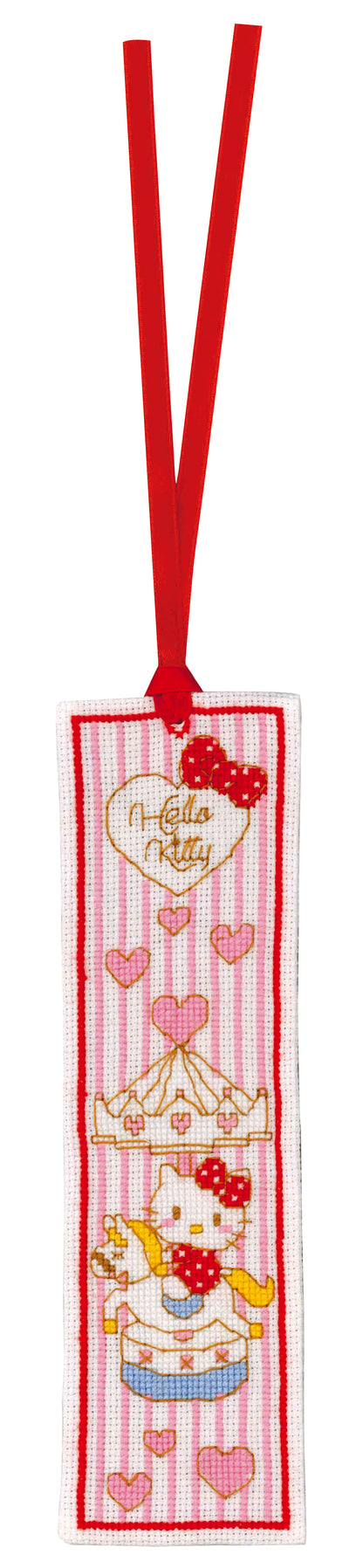 Two Hello Kitty doodle heart cross stitch bookmarks