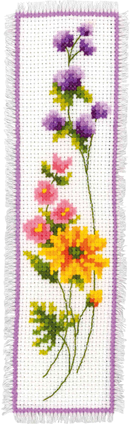 Two floral cross stitch bookmarks