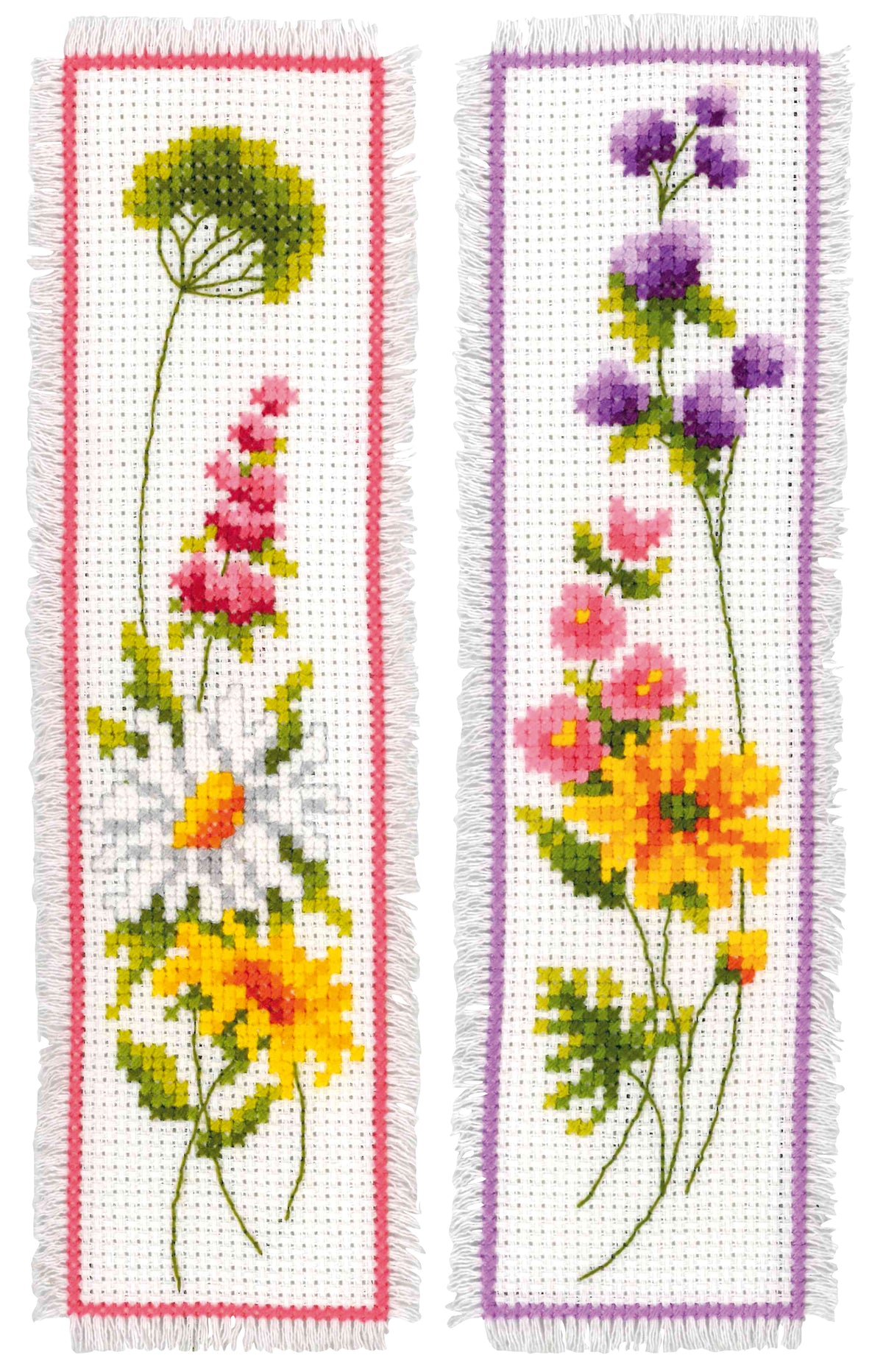 Two floral cross stitch bookmarks