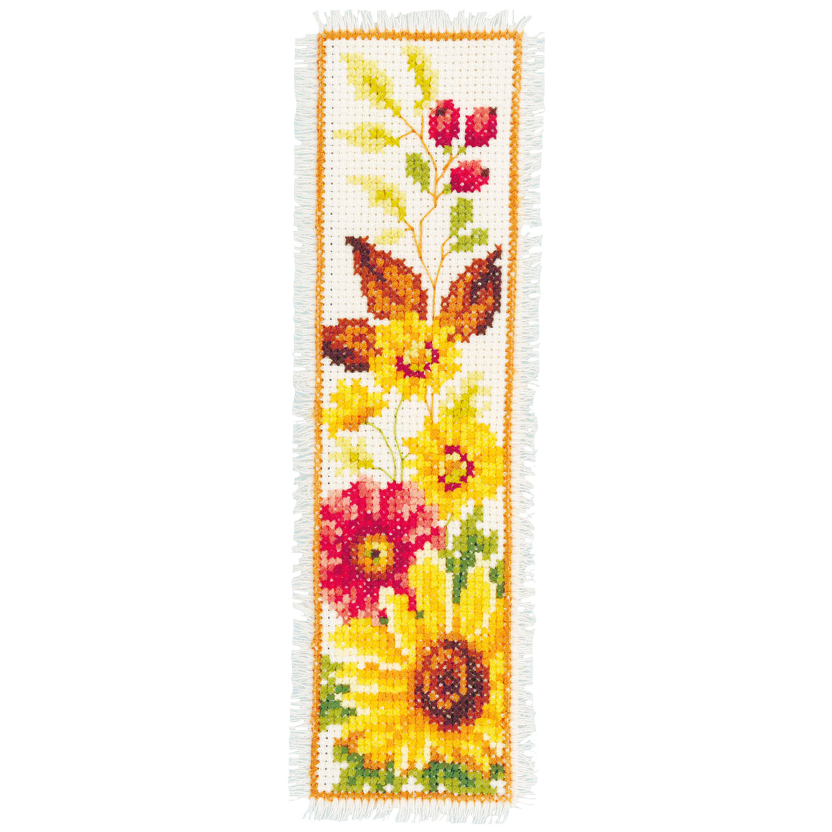 Four cross stitch bookmarks with seasonal designs