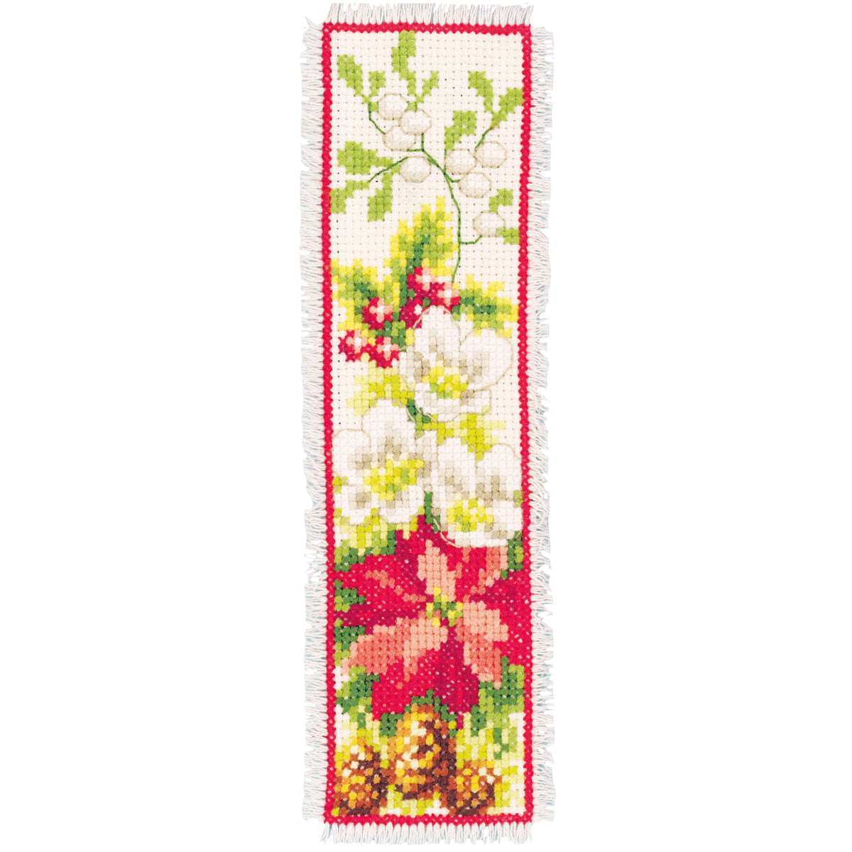 Four cross stitch bookmarks with seasonal designs