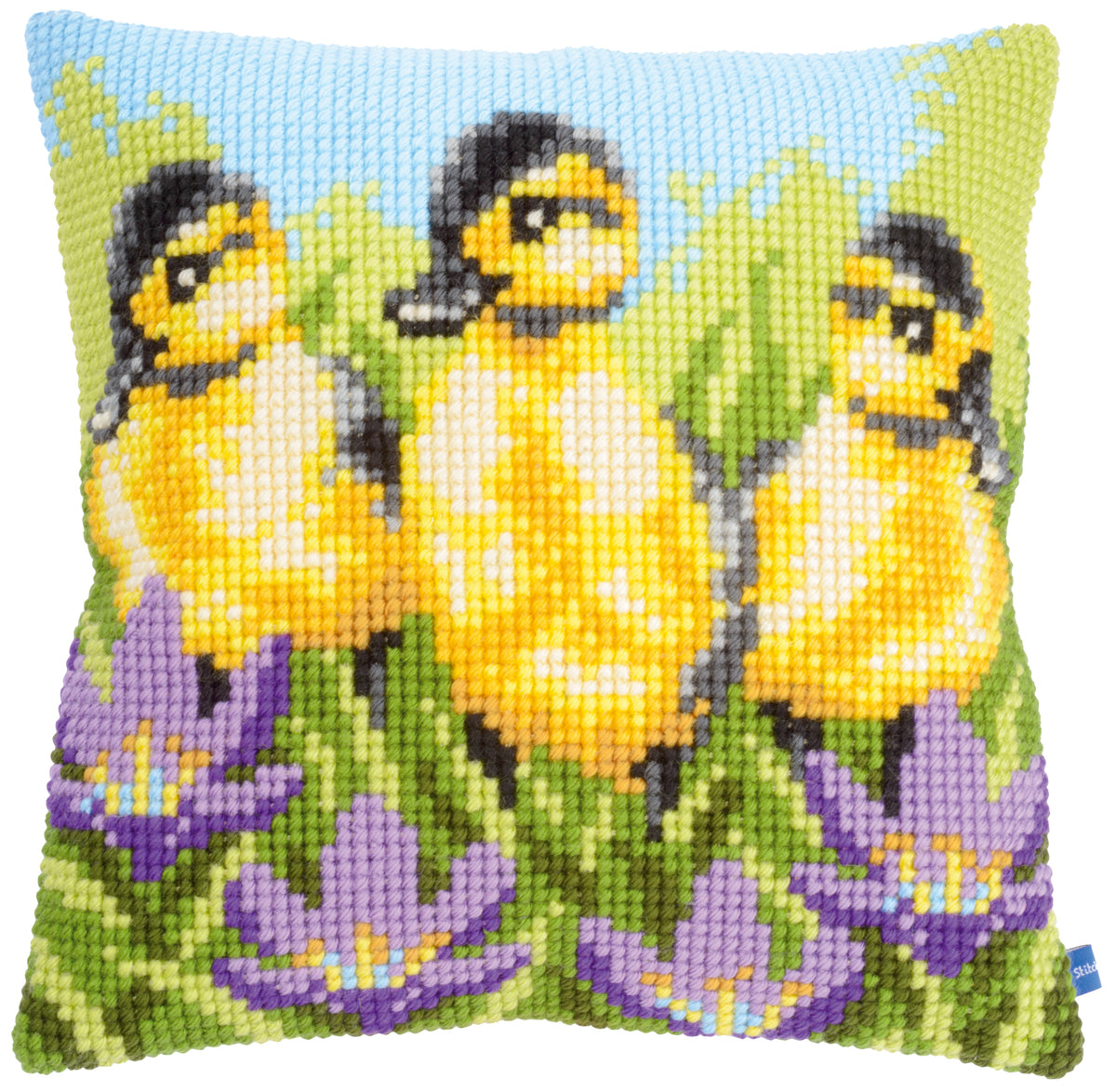 Ducklings cross stitch cushion front