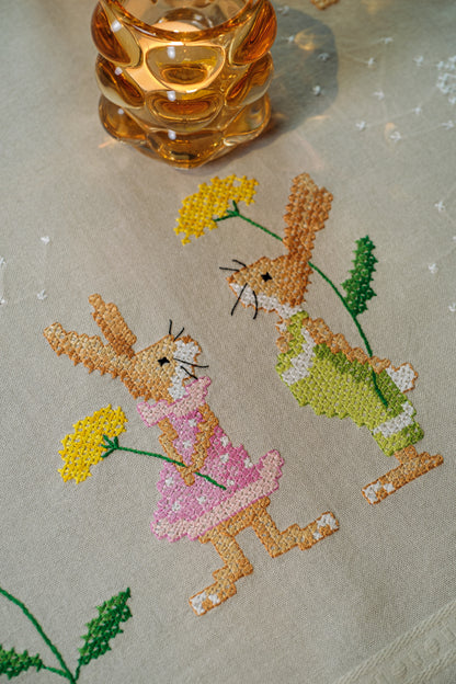 Easter rabbits embroidered tablecloth
