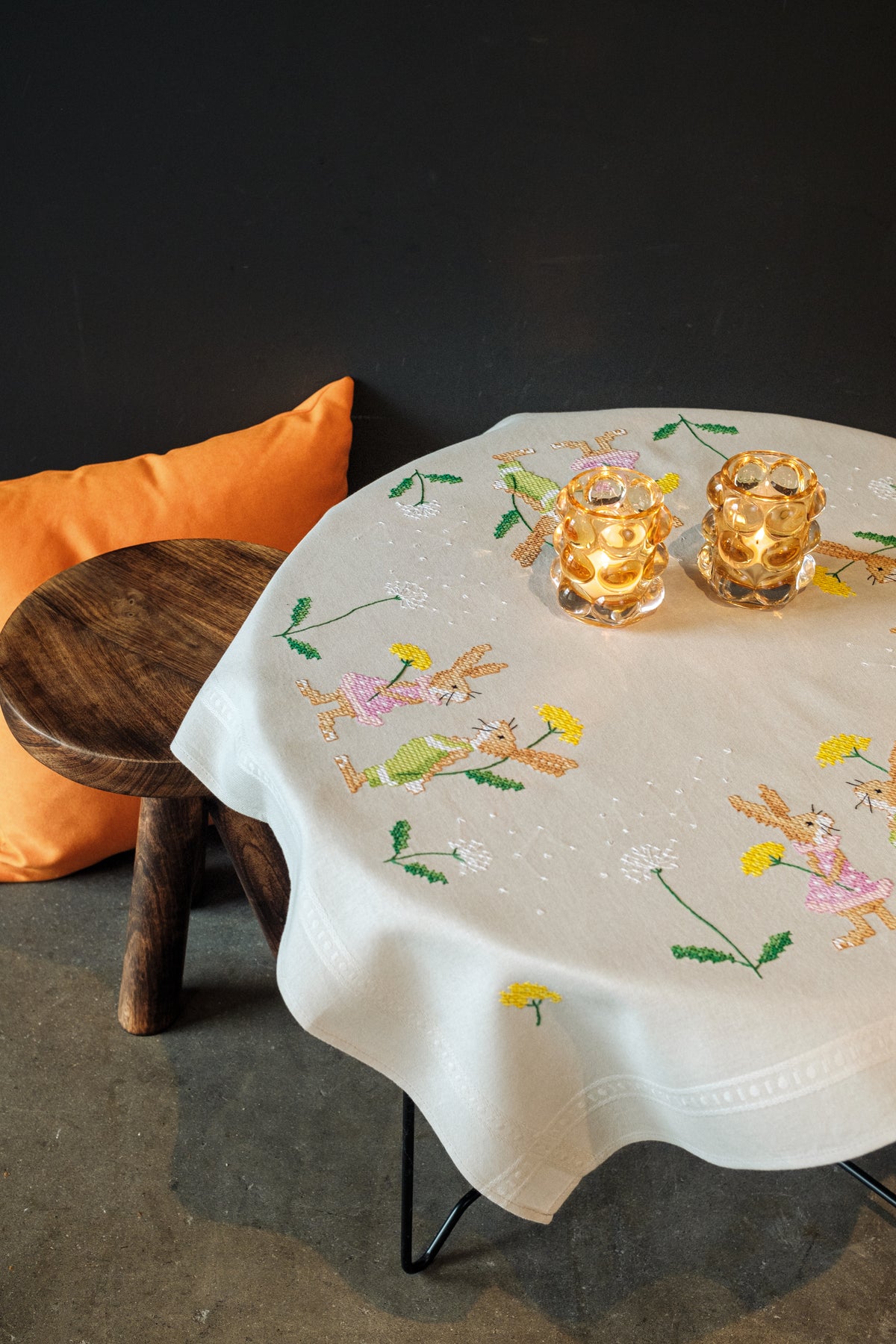 Easter rabbits embroidered tablecloth