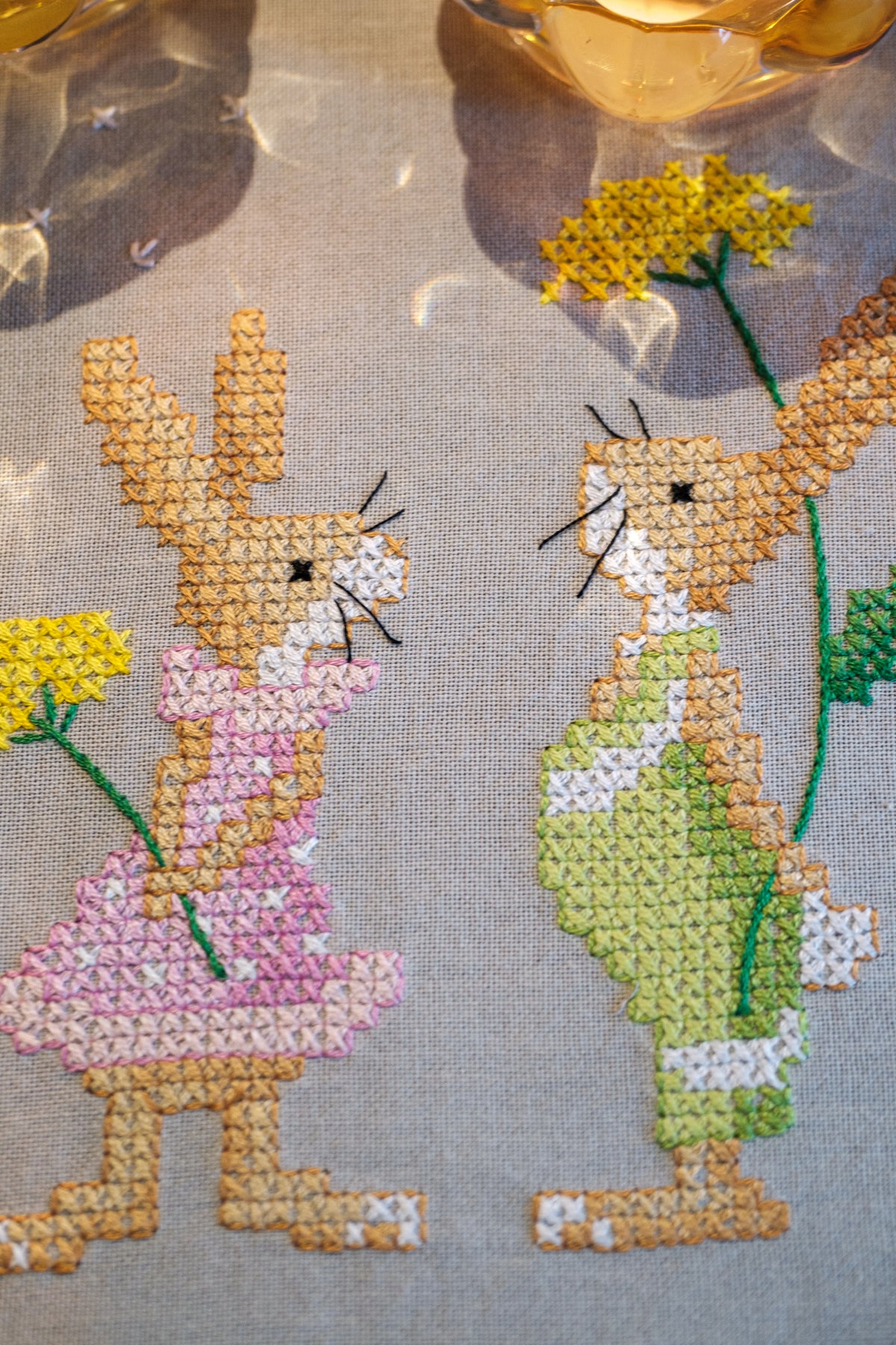 Easter rabbits embroidered table runner