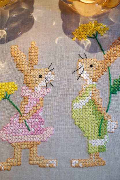 Easter rabbits embroidered table runner
