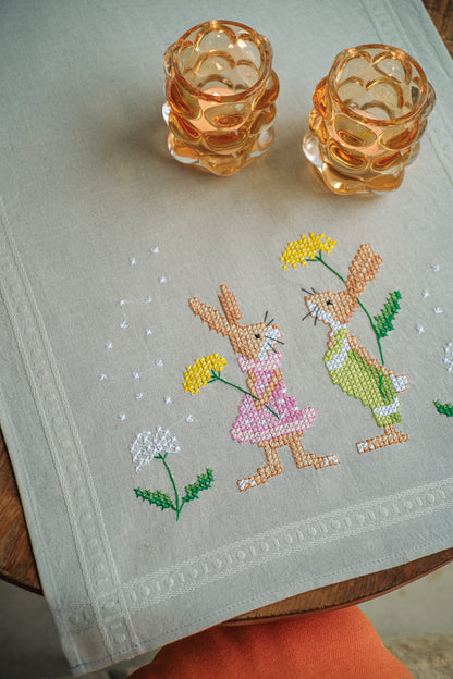 Easter rabbits embroidered table runner