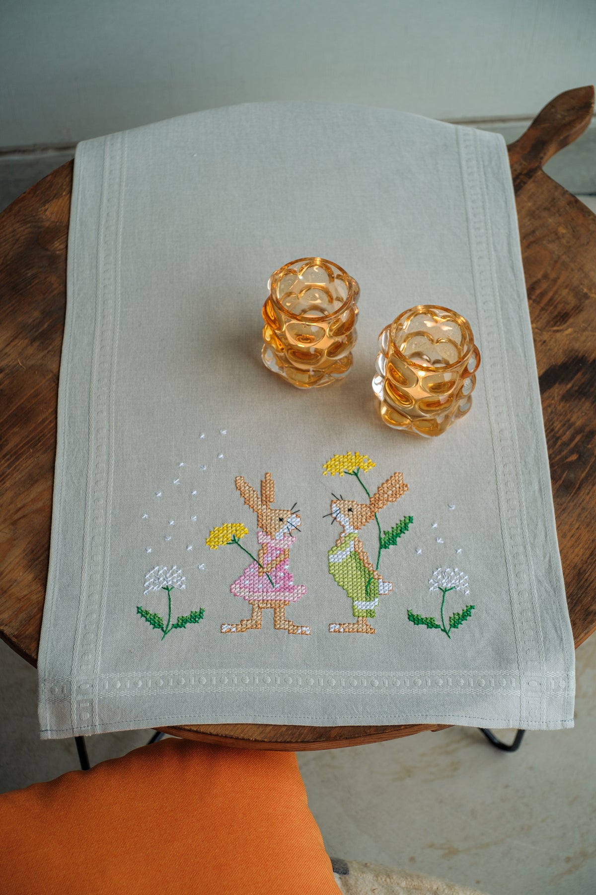 Easter rabbits embroidered table runner