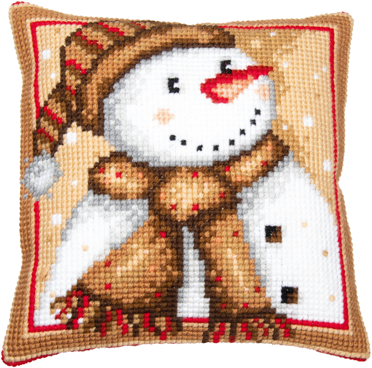 Cross stitch cushion with a snowman
