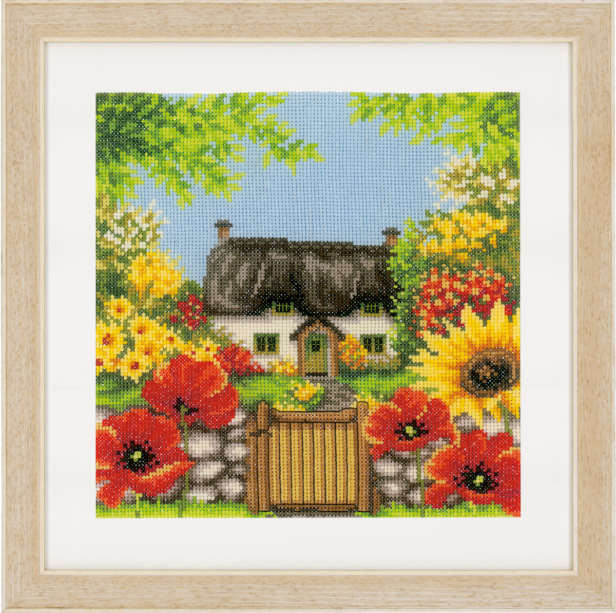 Square cross stitch of a summer scene