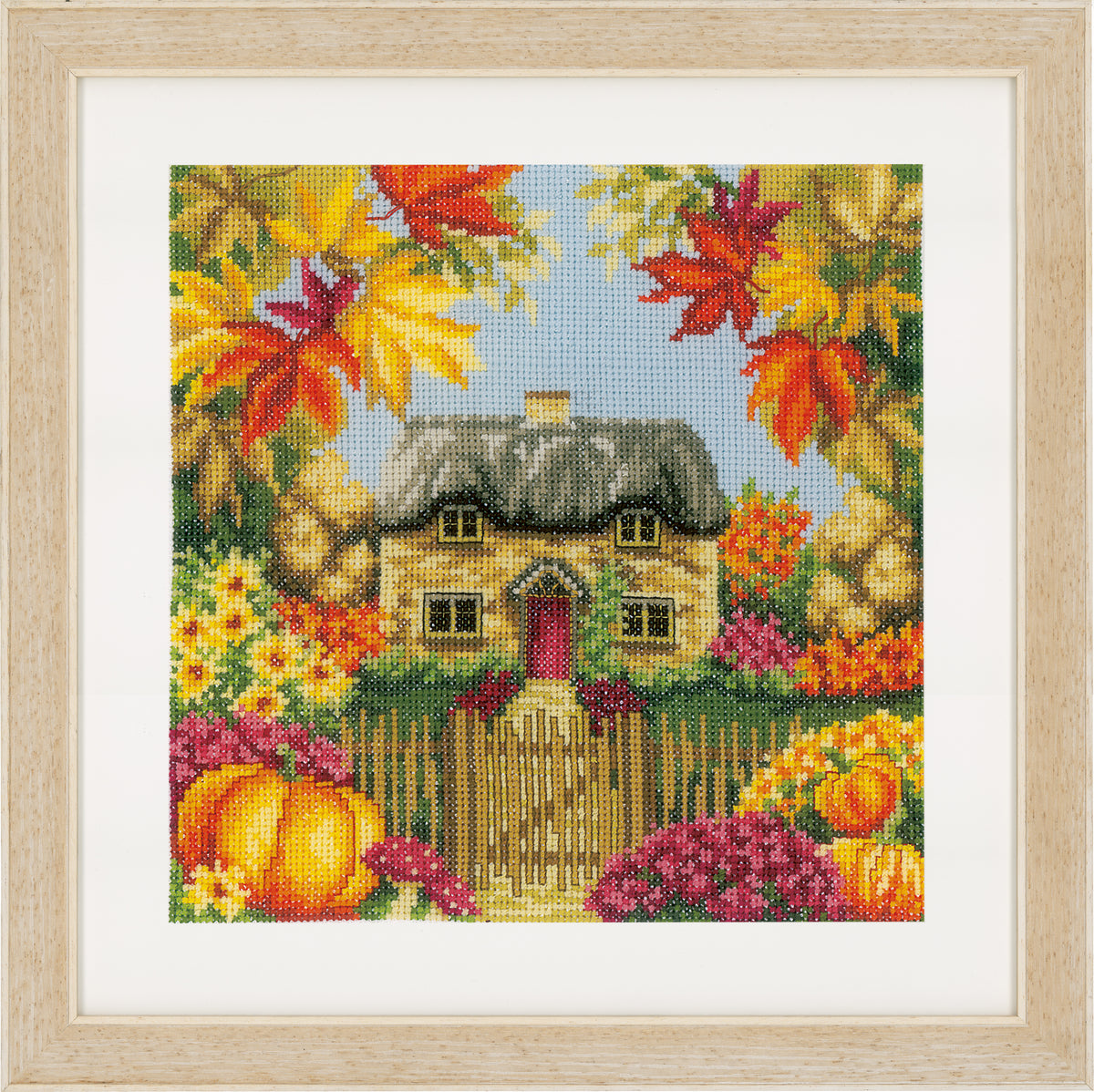 Square cross stitch of a autumn scene
