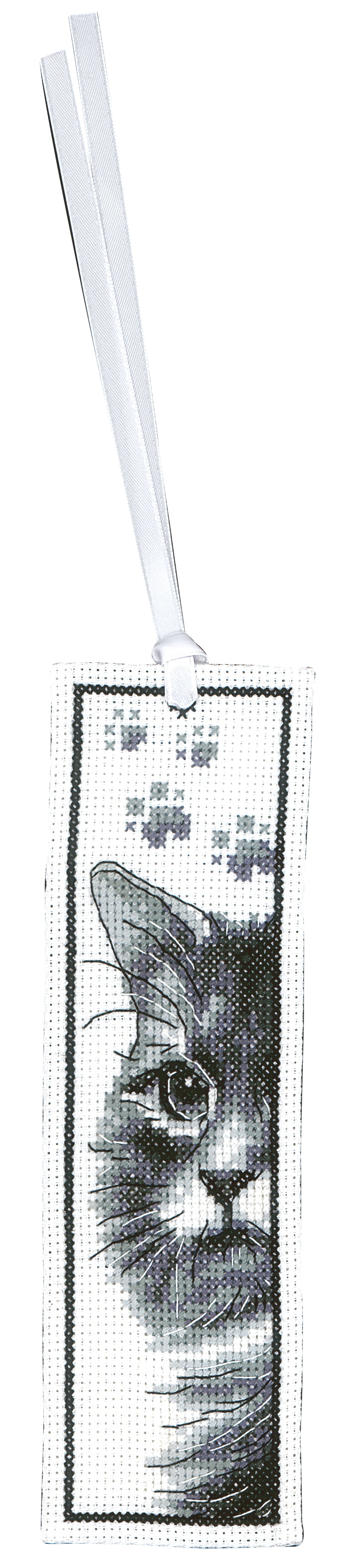 Two cross stitch bookmarks with cats