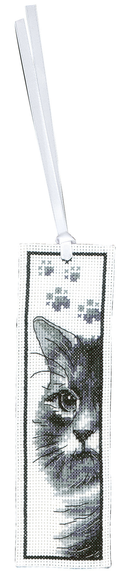 Two cross stitch bookmarks with cats