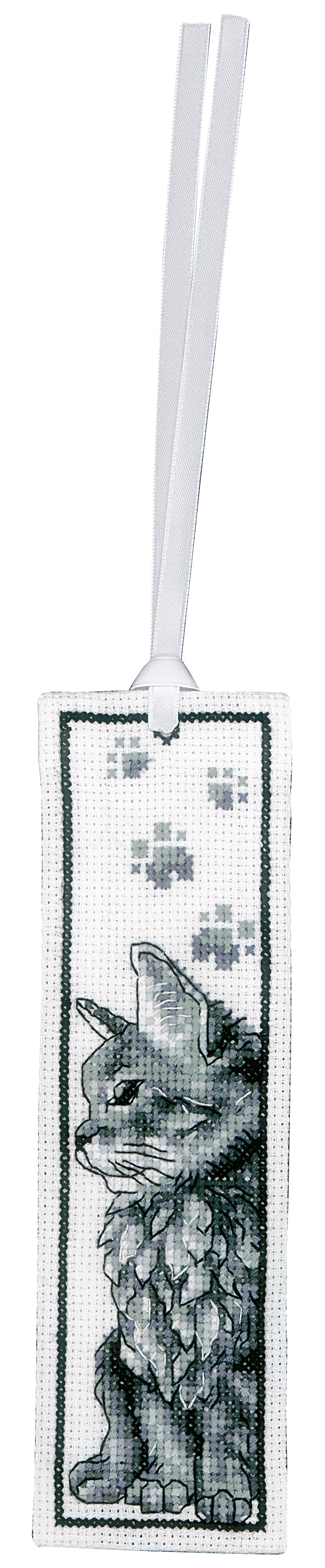 Two cross stitch bookmarks with cats