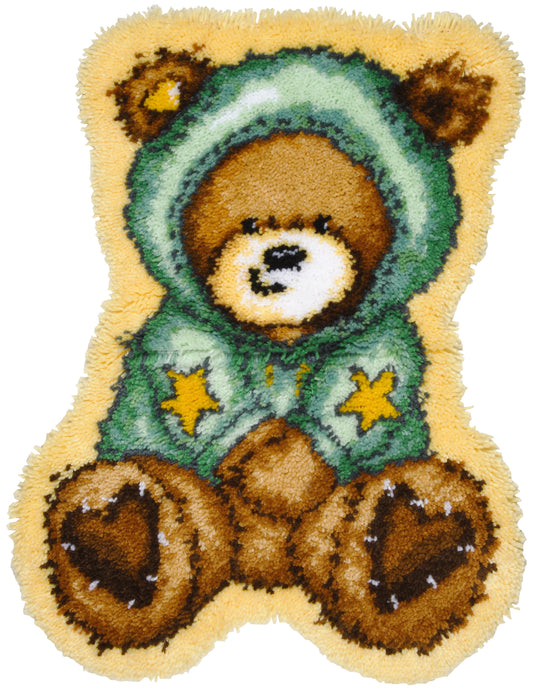 Popcorn bear in star sweater shaped latch hook rug