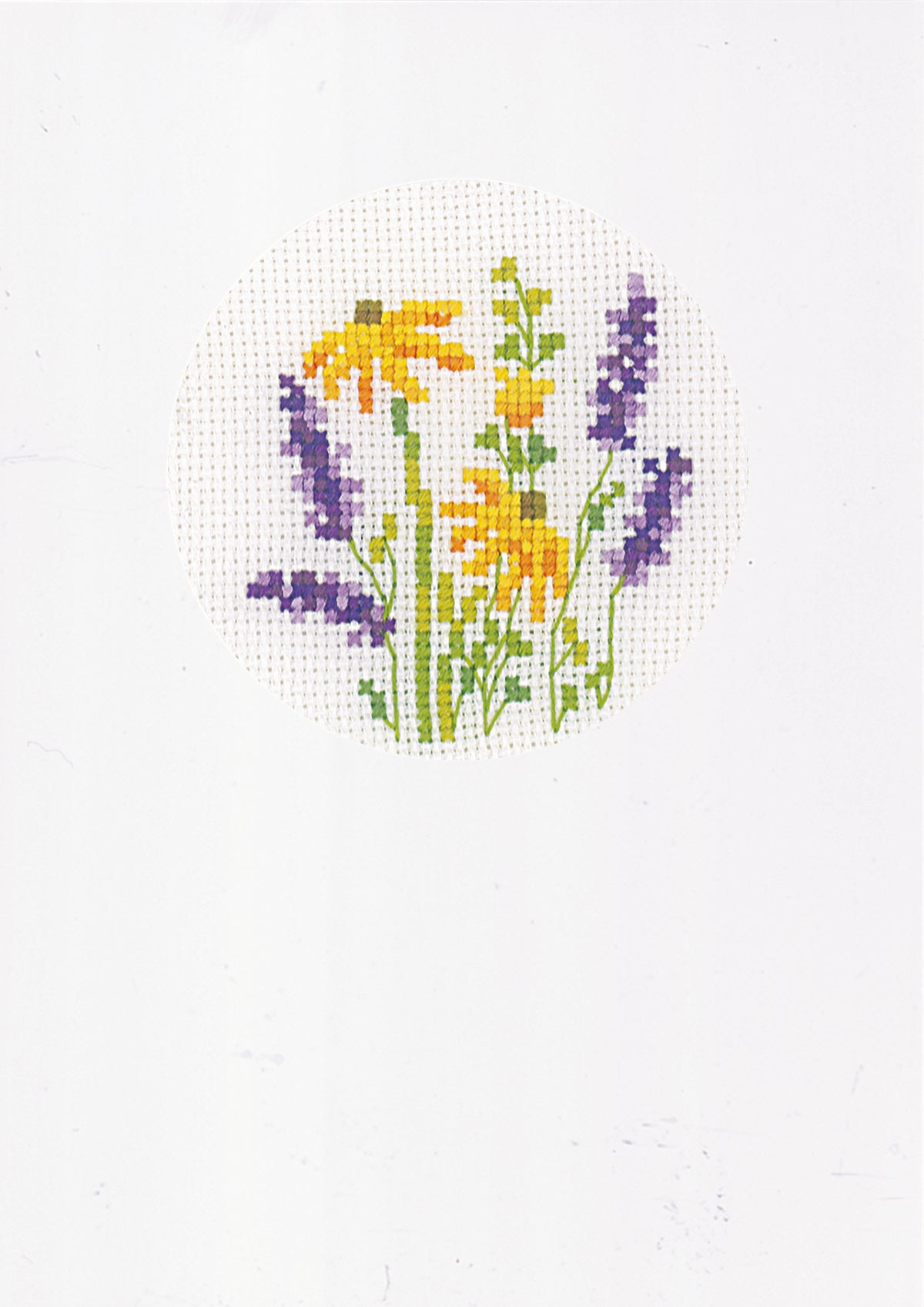 Three lavender cross stitch greetings cards
