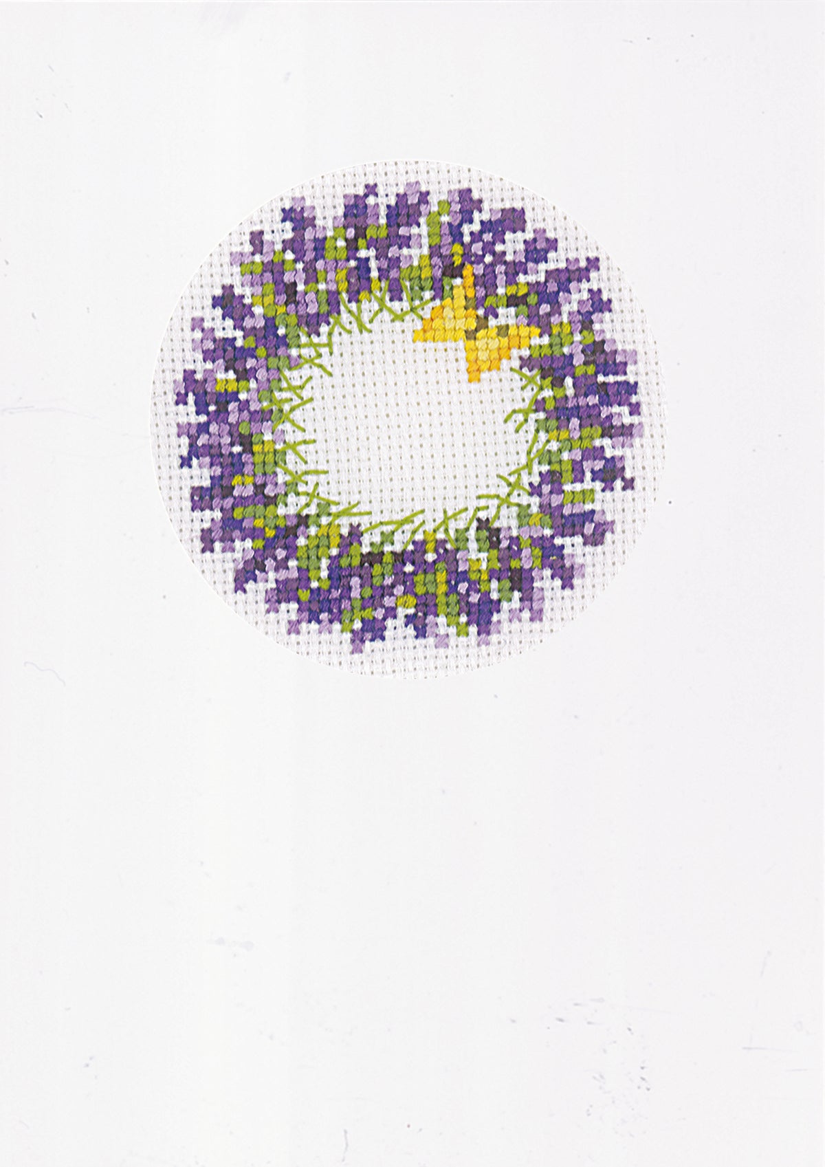 Three lavender cross stitch greetings cards