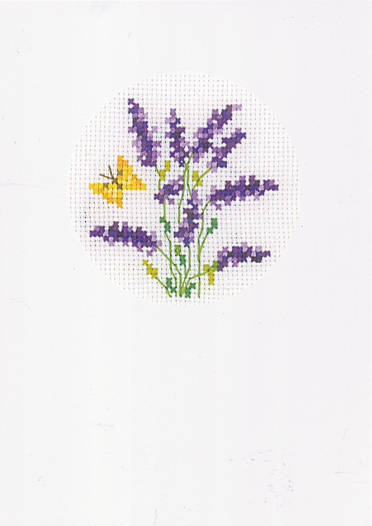 Three lavender cross stitch greetings cards