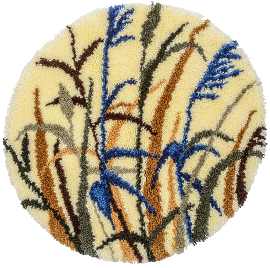 Vervaco grasses shaped latch hook rug kit showing the finished rug
