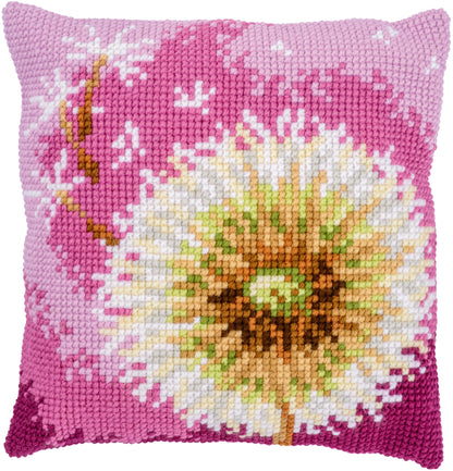 Vervaco Fluff Flower cross stitch cushion kit showing the finished cushion