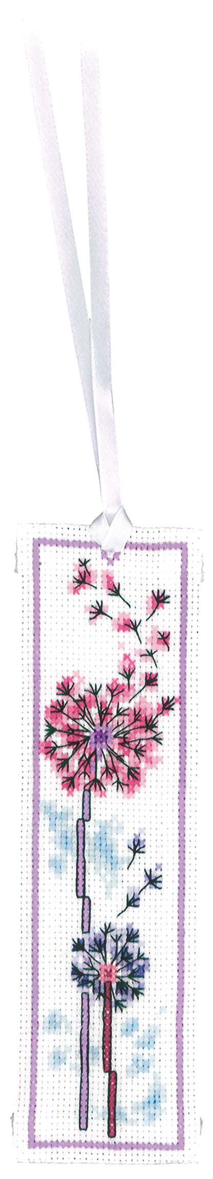 Vervaco Feather and Fluff Flower Bookmarks counted cross stitch kit showing the finished design