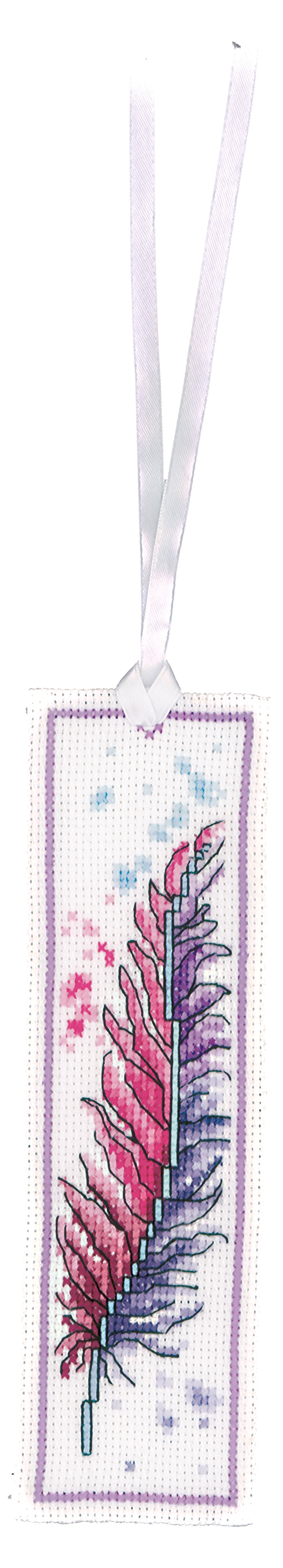 Vervaco Feather and Fluff Flower Bookmarks counted cross stitch kit showing the finished design