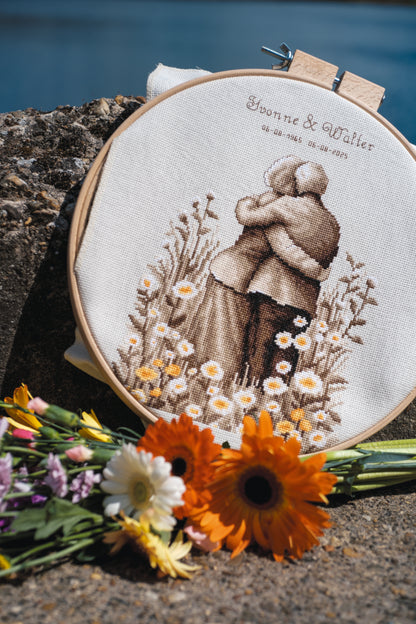 Cross stitch picture with an eternal love design