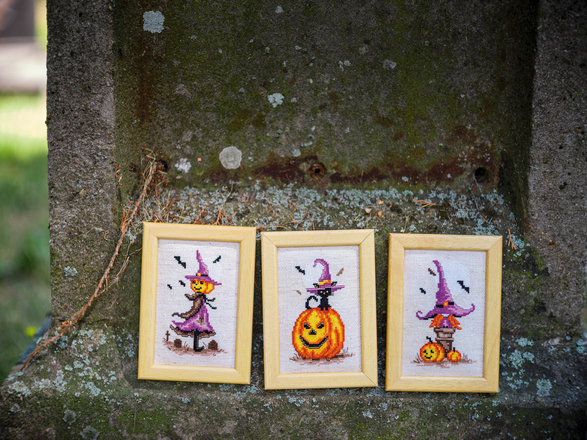Three miniature Halloween cross stitch designs