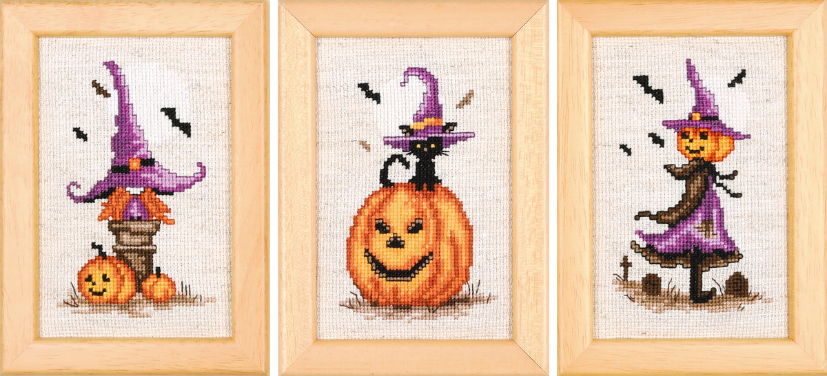 Three miniature Halloween cross stitch designs