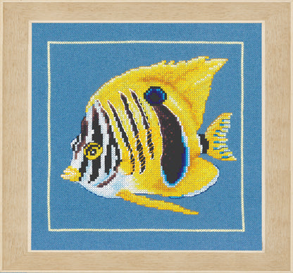 Cross stitch design of a yellow zebra fish