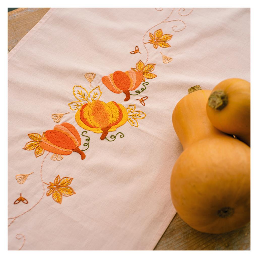 Vervaco Autumn Pumpkins embroidered table runner kit