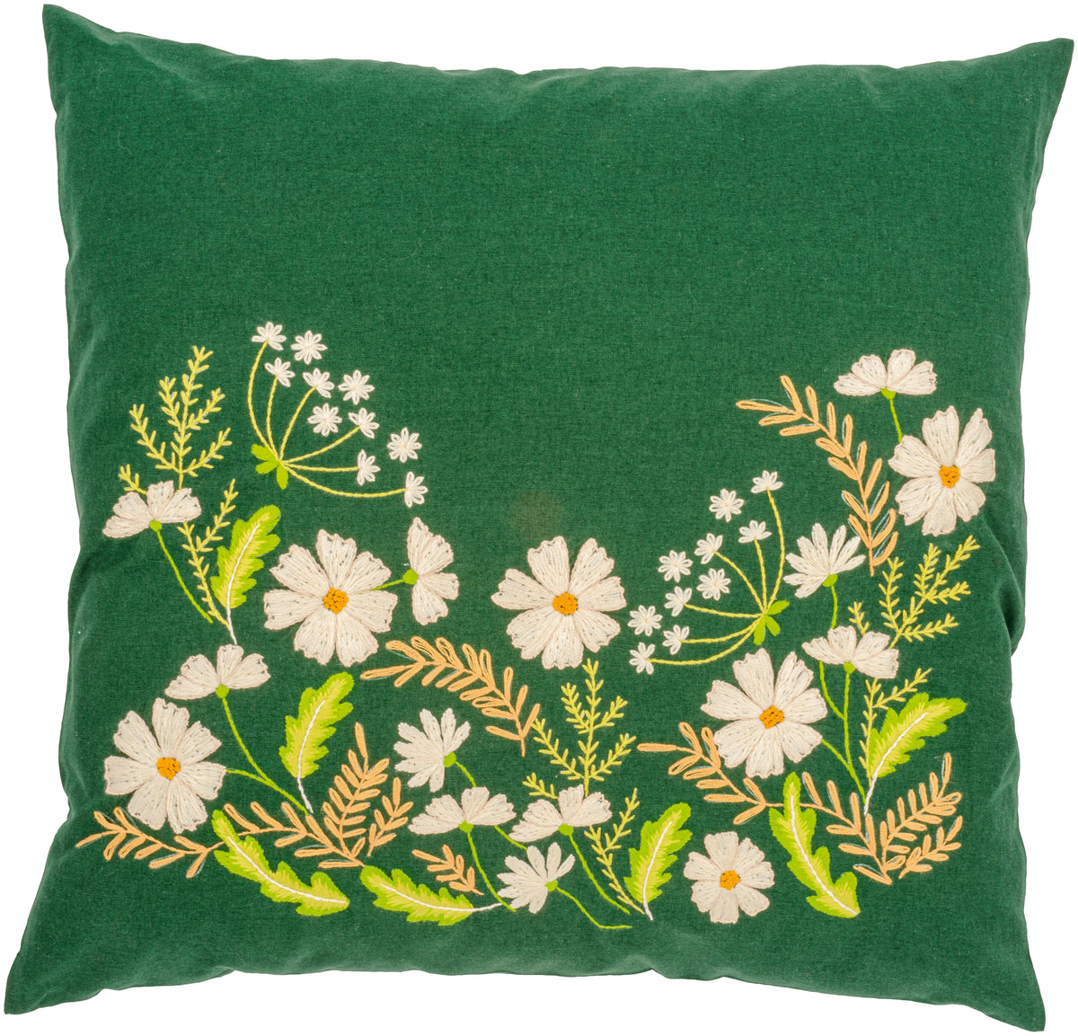 Vervaco White Floral embroidered cushion kit on dark green fabric