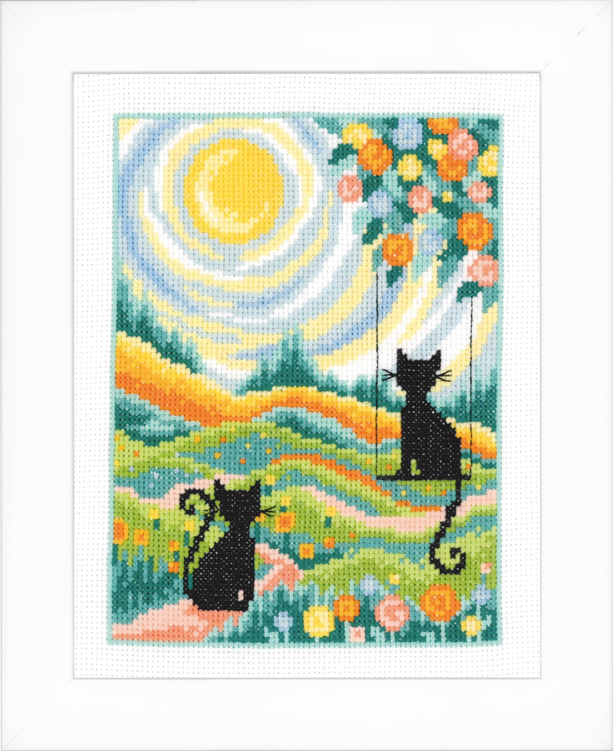 Vervaco 2 Cats in the Garden cross stitch kit design