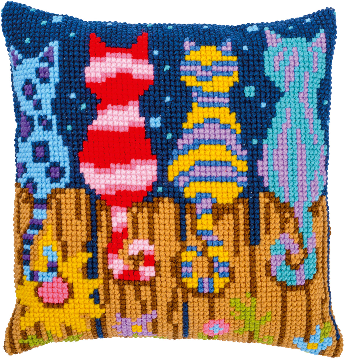 Vervaco Cats on Fence chunky cross stitch cushion design