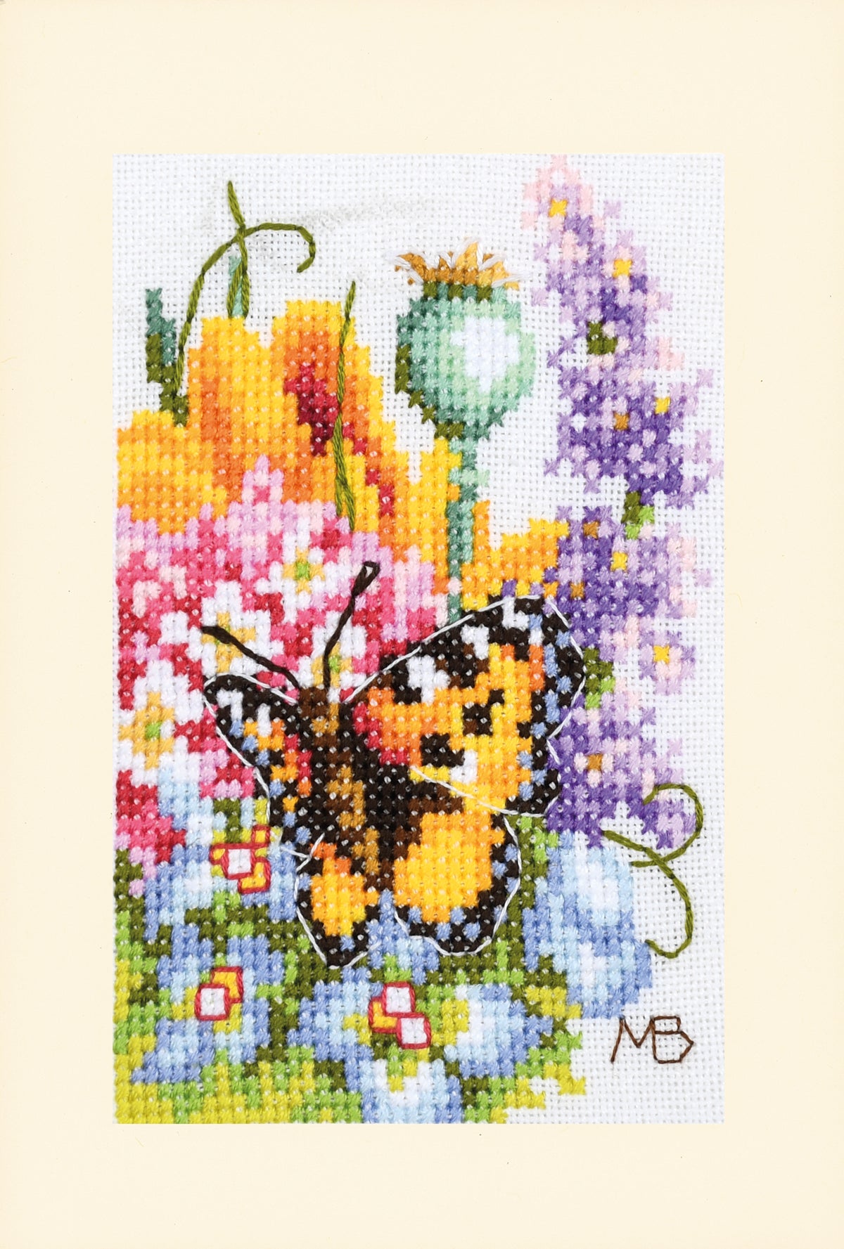 Three Lanarte floral bouquet cross stitch greetings cards