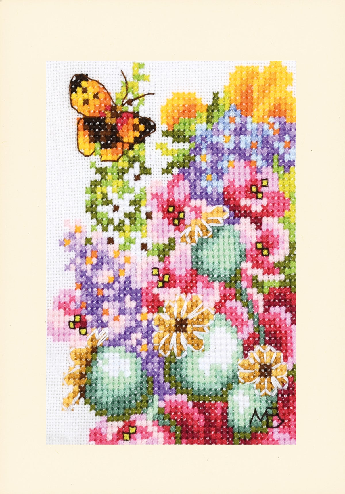Three Lanarte floral bouquet cross stitch greetings cards